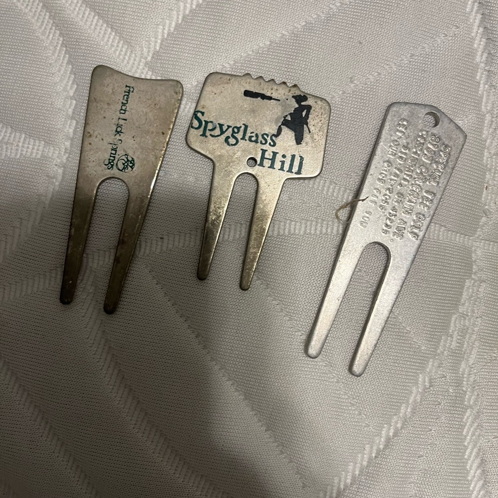 Set 3 Vintage Golf Divot Repair Tools Spyglass Hill French Lick Springs Club